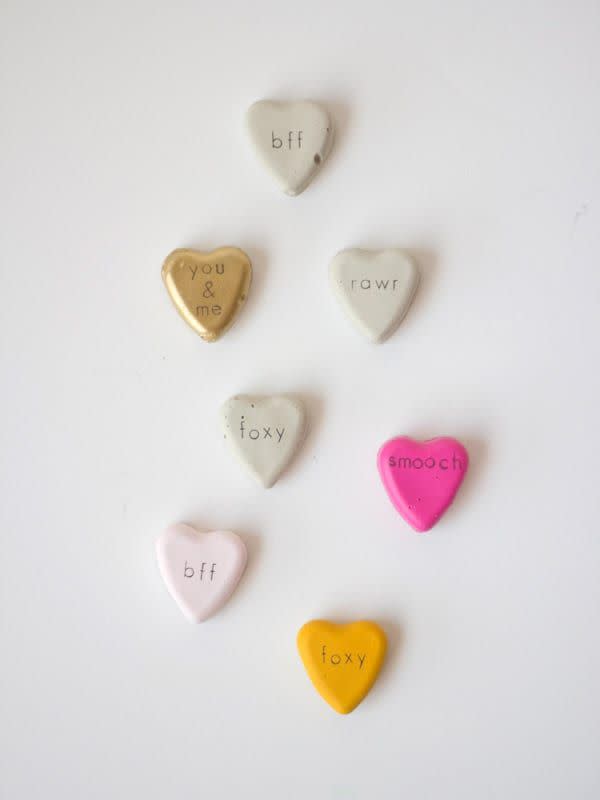 cement valentine hearts with different words