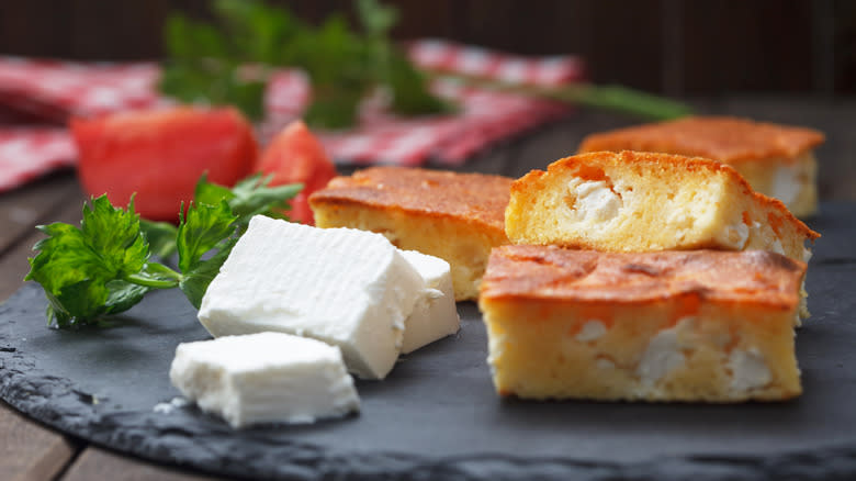 cheese and herbs with cornbread