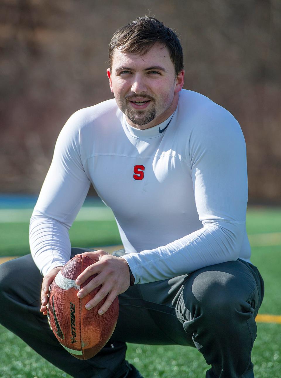 Otto Zaccardo, a 2015 Lincoln-Sudbury Regional High School graduate who played football at Syracuse University, traveled to Houston to try out for the United States Football league (USFL) this past weekend. On Feb. 14, 2023, Zaccardo worked out on the Sudbury school field.
