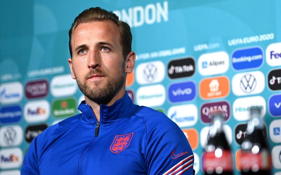 Harry Kane speaks to the media ahead of England's Group D meeting with Scotland - GETTY IMAGES
