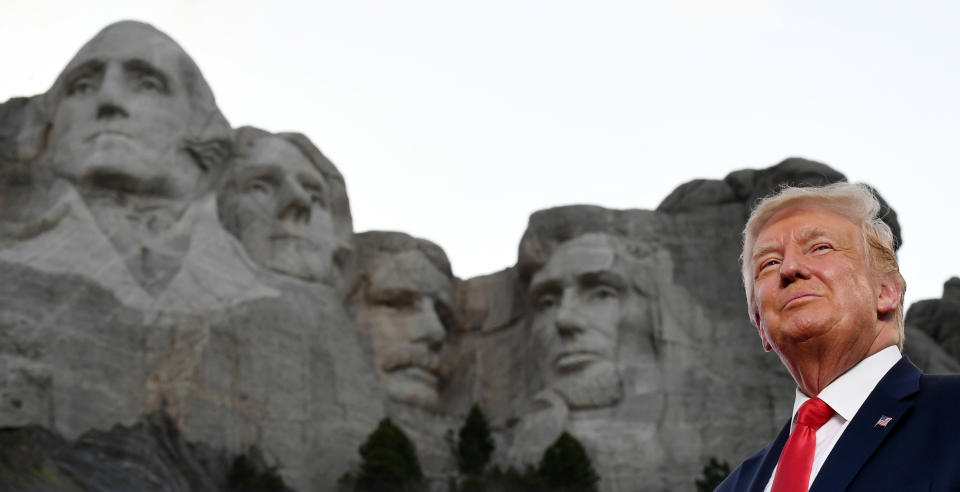 US President Donald Trump arrives for the Independence Day events at Mount Rushmore National Memorial in Keystone, South Dakota, July 3, 2020. (Photo by SAUL LOEB / AFP) (Photo by SAUL LOEB/AFP via Getty Images)