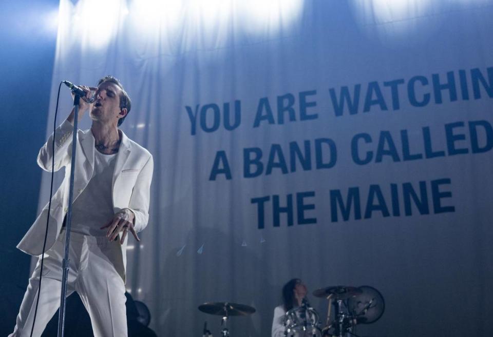 John O’Callaghan, lead vocalist for The Maine, performs with his group before Fall Out Boy at Golden 1 Center on Sunday, March 3, 2024.