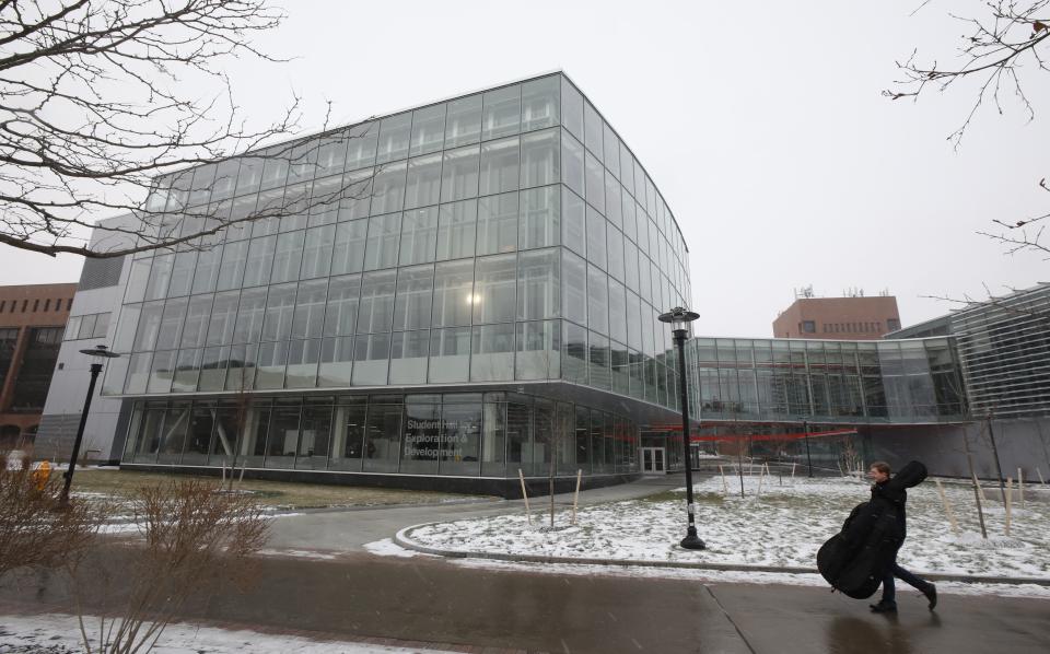 The new SHED (Student Hall for Exploration and Development) on the campus at RIT in Henrietta Thursday, Jan. 18, 2024.