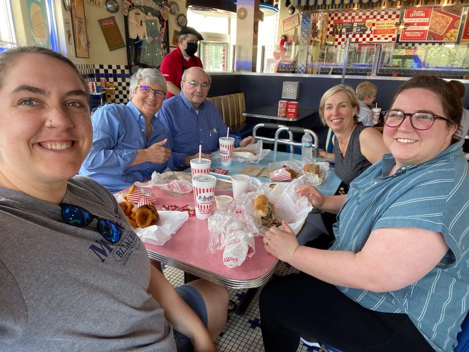 Diane Bruno shared this photo of the Bruno/Vecchio families at a Portillo's in Elmhurst, Illinois, enjoying Italian beef sandwiches.