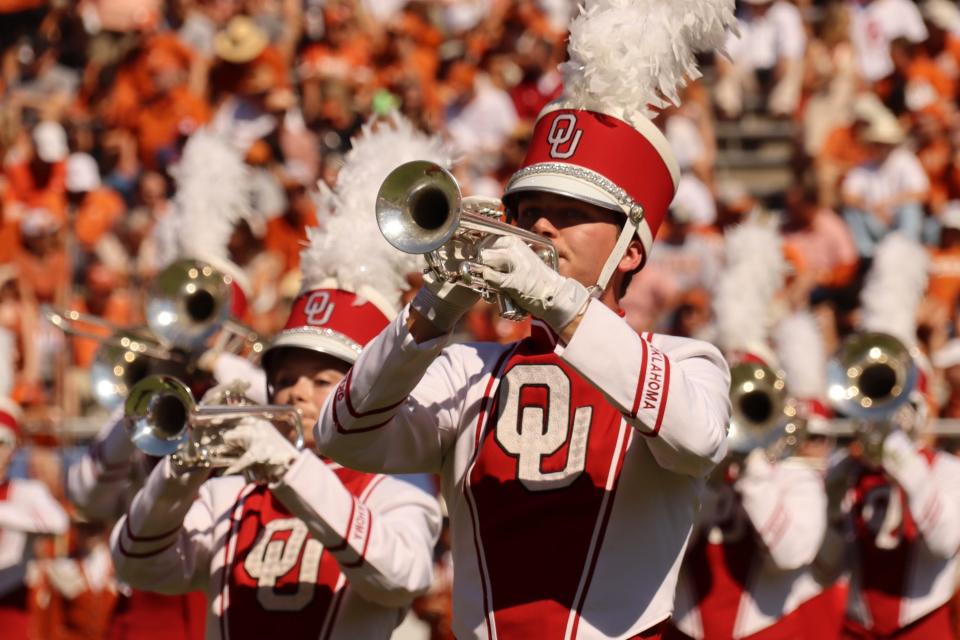 University of Oklahoma freshman and 18-year-old Cale Richardson plays the trumpet in the Pride of Oklahoma.