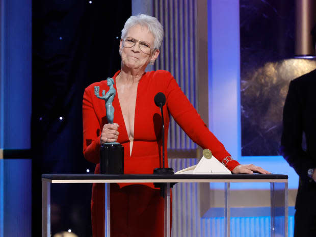 Jamie Lee Curtis accepts the Outstanding Performance by a Female Actor in a Supporting Role award for “Everything Everywhere All at Once” onstage during the 29th Annual Screen Actors Guild Awards at Fairmont Century Plaza on Feb. 26, 2023, in Los Angeles.<p><a href="https://www.gettyimages.com/detail/1469864119" rel="nofollow noopener" target="_blank" data-ylk="slk:Kevin Winter/Getty Images;elm:context_link;itc:0;sec:content-canvas" class="link ">Kevin Winter/Getty Images</a></p>