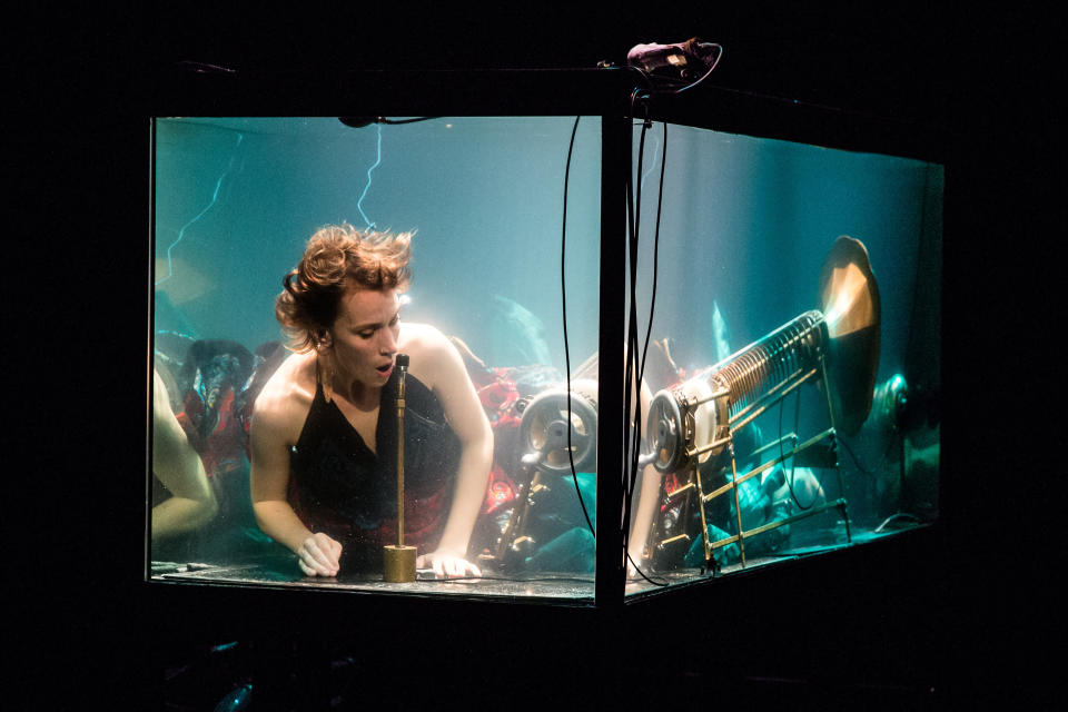 Vocalist Nanna Bech sings underwater ahead of a performance of AquaSonic at Hong Kong's New Vision Arts Festival, Oct. 25, 2018.