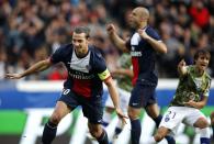 Paris St Germain's Zlatan Ibrahimovic celebrates after scoring a second goal for the team during their French Ligue 1 soccer match against Bastia at the Parc des Princes Stadium in Paris October 19, 2013. REUTERS/Benoit Tessier (FRANCE - Tags: SPORT SOCCER)