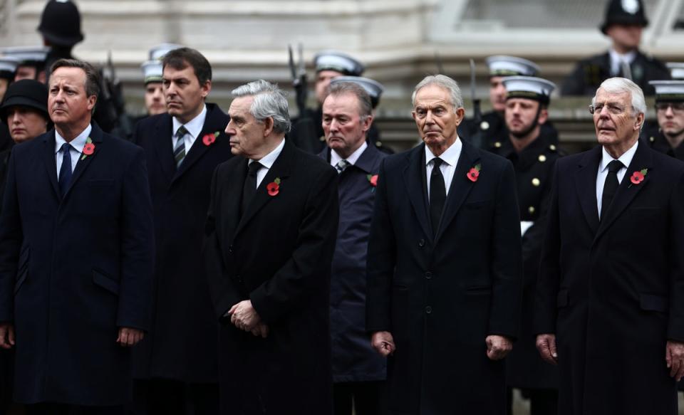 Former prime ministers David Cameron, Gordon Brown, Tony Blair and John Major attend the Remembrance Sunday ceremony at the Cenotaph (Getty Images)