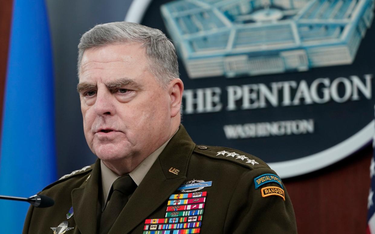 Joint Chiefs Chairman Gen. Mark Milley gives rare press briefing at the Pentagon in Washington - AP