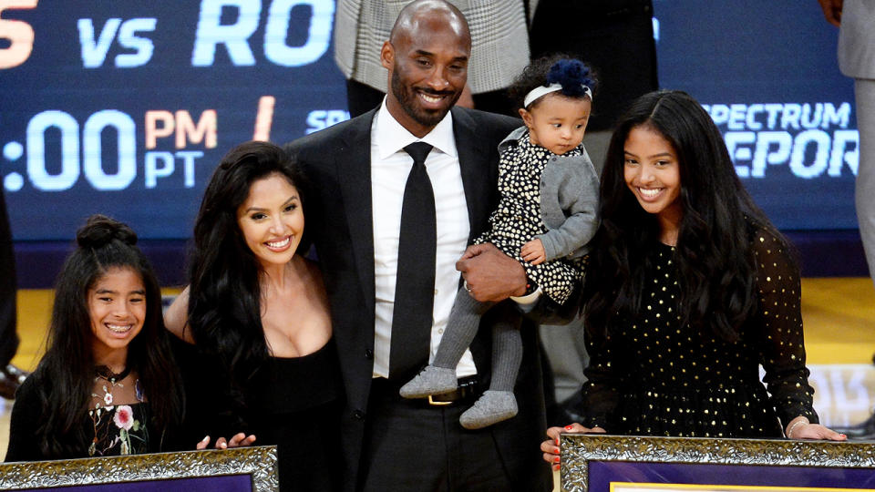 Kobe Bryant, pictured here with his family at an NBA game in 2017. 