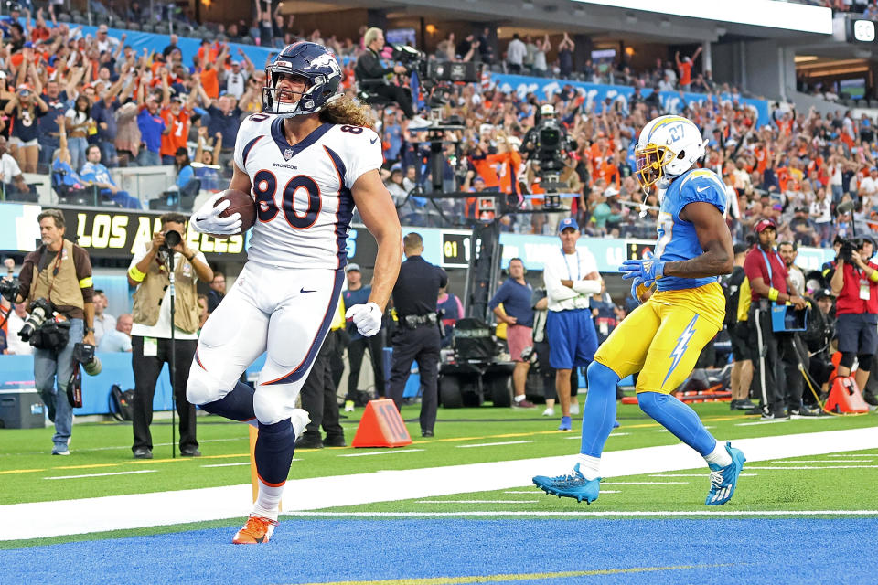 J.C. Jackson (right) had a rough game for the Chargers earlier this week. (Photo by Sean M. Haffey/Getty Images)