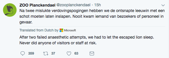 The zoo tweeted about the situation. Source: Planckendael Zoo/ Twitter