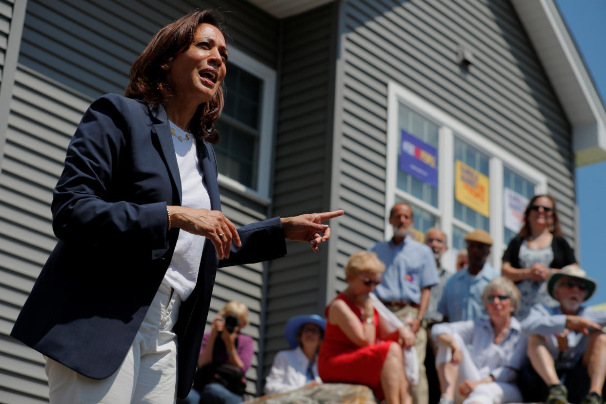 Sen. Kamala Harris speaks at a campaign house party in Gilford, N.H. (Photo: Reuters/Brian Snyder)