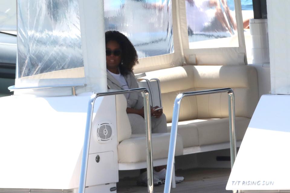 Oprah Winfrey on a boat in Ibiza, Spain.