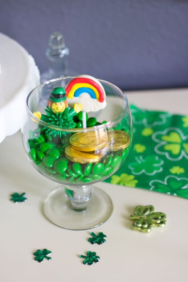 a glass bowl with candy in it