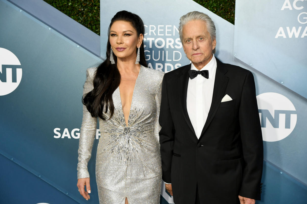 Catherine Zeta-Jones and Michael Douglas attend the 26th Annual Screen Actors Guild Awards at The Shrine Auditorium on January 19, 2020 in Los Angeles, California. (Photo by Jeff Kravitz/FilmMagic)