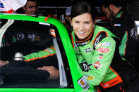 TALLADEGA, AL - MAY 04: Danica Patrick, driver of the #7 GoDaddy.com Chevrolet, stands next to her car in the garage area during practice for the NASCAR Nationwide Series Aaron's 312 at Talladega Superspeedway on May 4, 2012 in Talladega, Alabama. (Photo by John Harrelson/Getty Images for NASCAR)