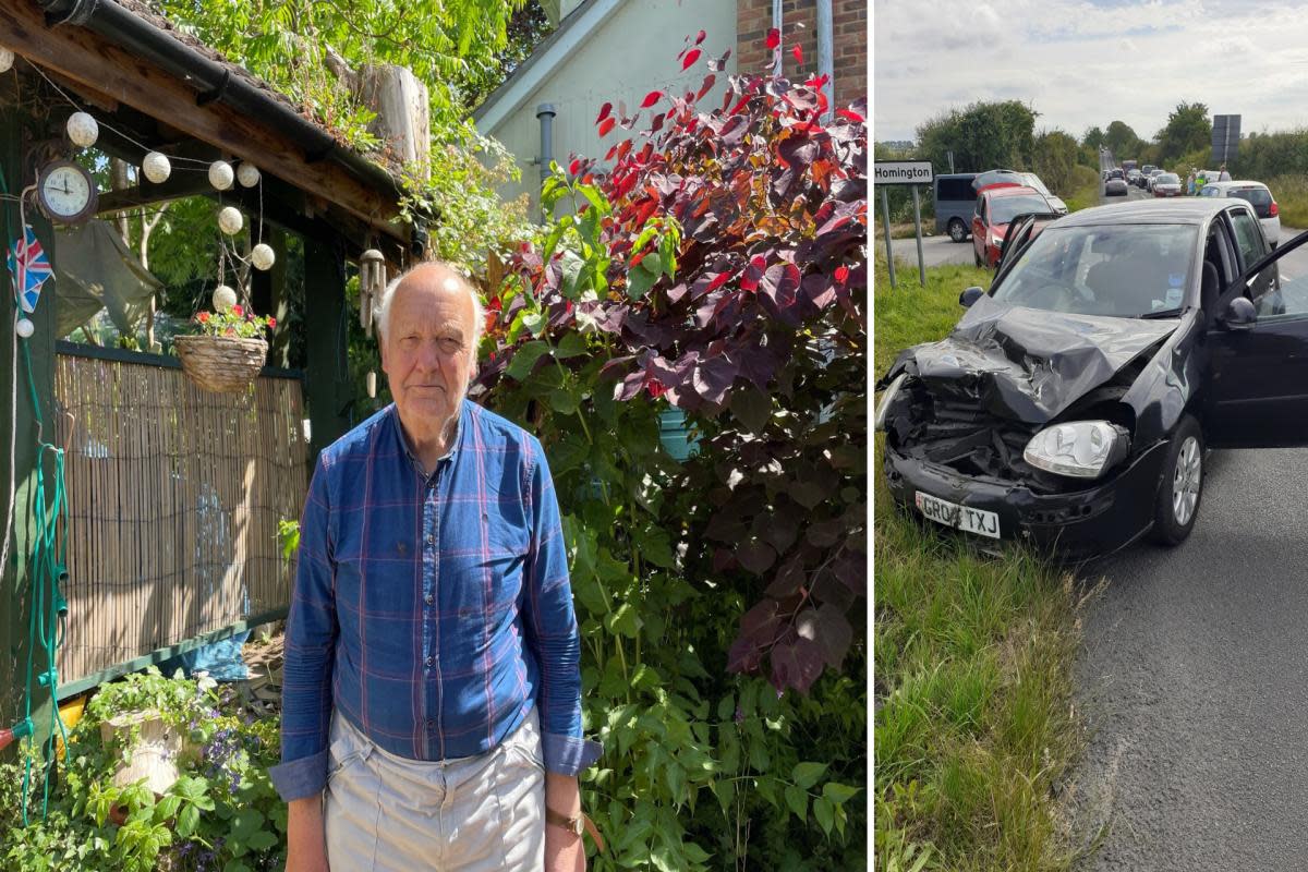 Greg Condliffe (left) and the scene of the crash <i>(Image: Newsquest)</i>