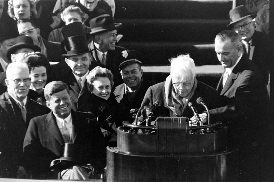 Robert Frost Reading At Kennedy Inauguration (Photo by George Silk/The LIFE Picture Collection via Getty Images / The LIFE Picture Collection via)