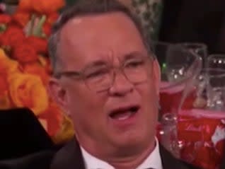 <p>Tom Hanks looked unimpressed with Ricky Gervais at the Golden Globes in 2020</p>YouTube