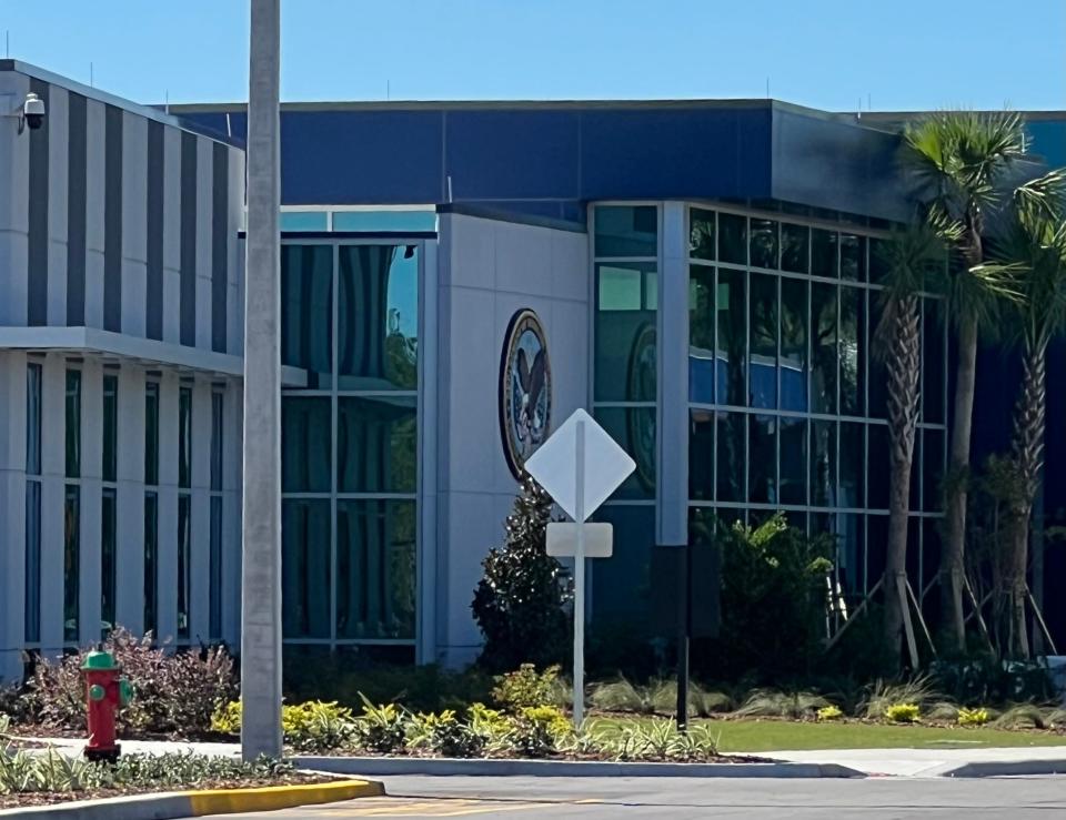 This is the front entrance to the new VA multispecialty clinic nearing completion at 1776 N. Williamson Blvd., Daytona Beach, on Tuesday, Oct. 17, 2023. The 131,000-square-foot complex is expected to open in spring 2024. It will replace two smaller VA facilities across town at 551 National Healthcare Drive and at 1620 Mason Ave.