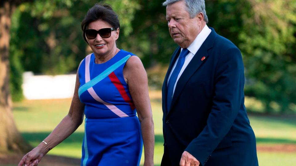 PHOTO: Former first lady Melania Trump's parents Viktor and Amalija Knavs arrive at the White House in Washington, Aug. 18, 2019, as they return from Bedminster, N.J., with former President Donald Trump, Melania and their son Barron Trump. (Carolyn Kaster/AP, FILE)