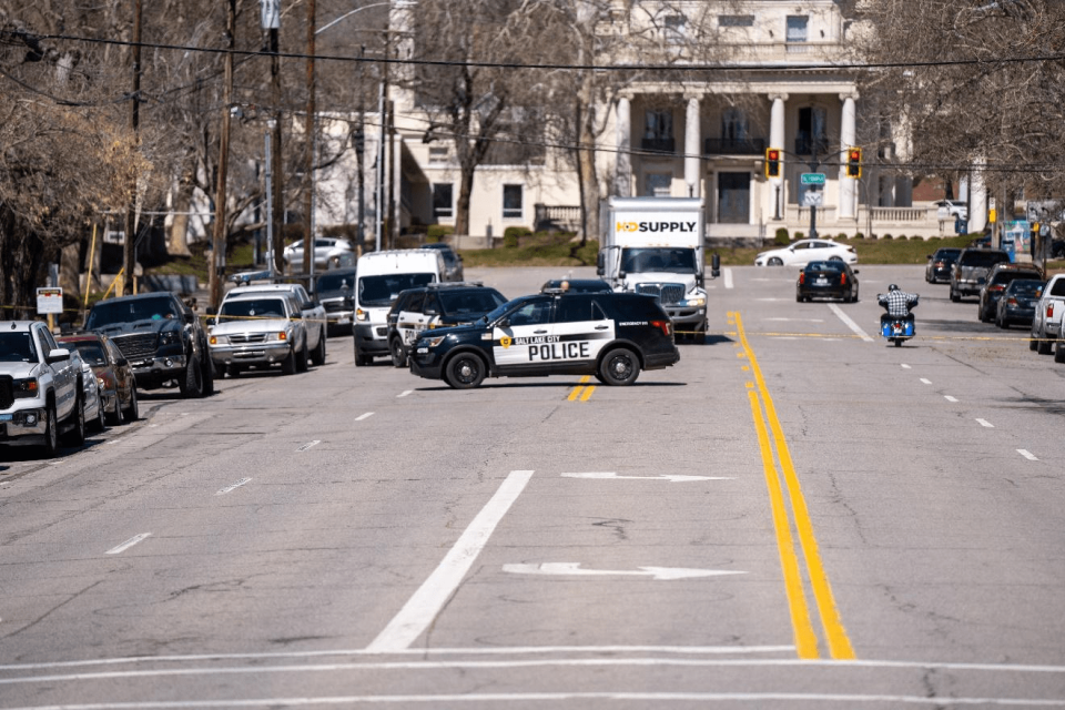 The Salt Lake City Police Department closes 400 East and 100 South while they investigate a stabbing  on March 19, 2024. (Courtesy: SLCPD)