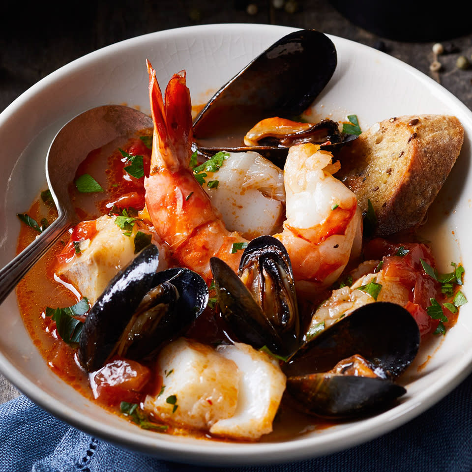 Fisherman's Stew with Roasted Garlic Crostini