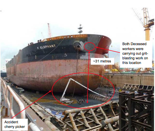 An overview of the accident scene within the dry dock. PHOTO: Ministry of Manpower