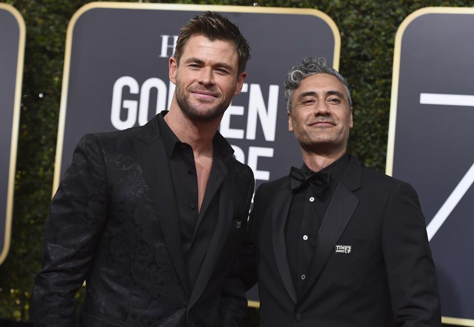 Chris Hemsworth, left, and Taika Waititi arrive at the 75th annual Golden Globe Awards at the Beverly Hilton Hotel on Sunday, Jan. 7, 2018, in Beverly Hills, Calif. (Photo by Jordan Strauss/Invision/AP)