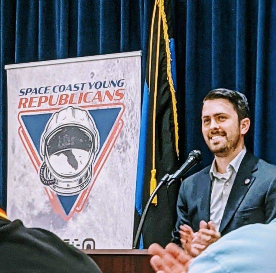 Club President Josiah Gattle speaks at a function of the Space Coast Young Republicans.