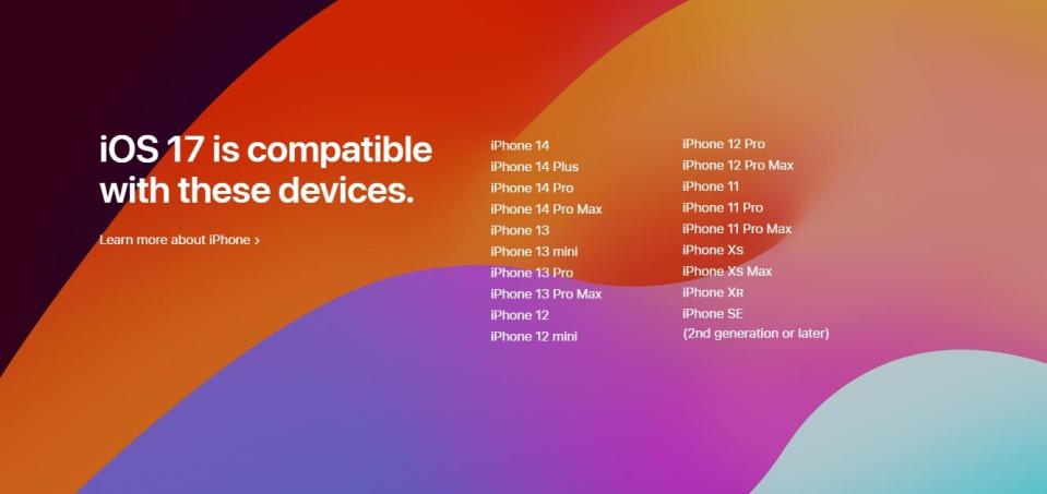 iPhone 8系列及iPhone X無法升級iOS 17，因此確定無緣享有地圖新功能。（圖／翻攝自蘋果官網）