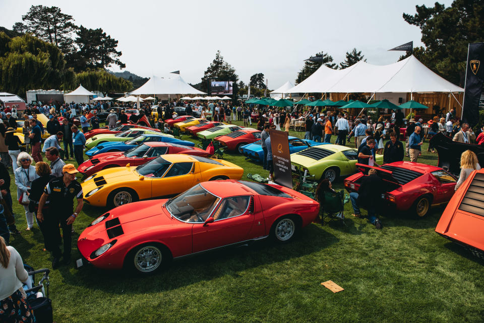 <p>A veritable rainbow of Miuras, marking the 50th anniversary of arguably the world's first supercar. </p>