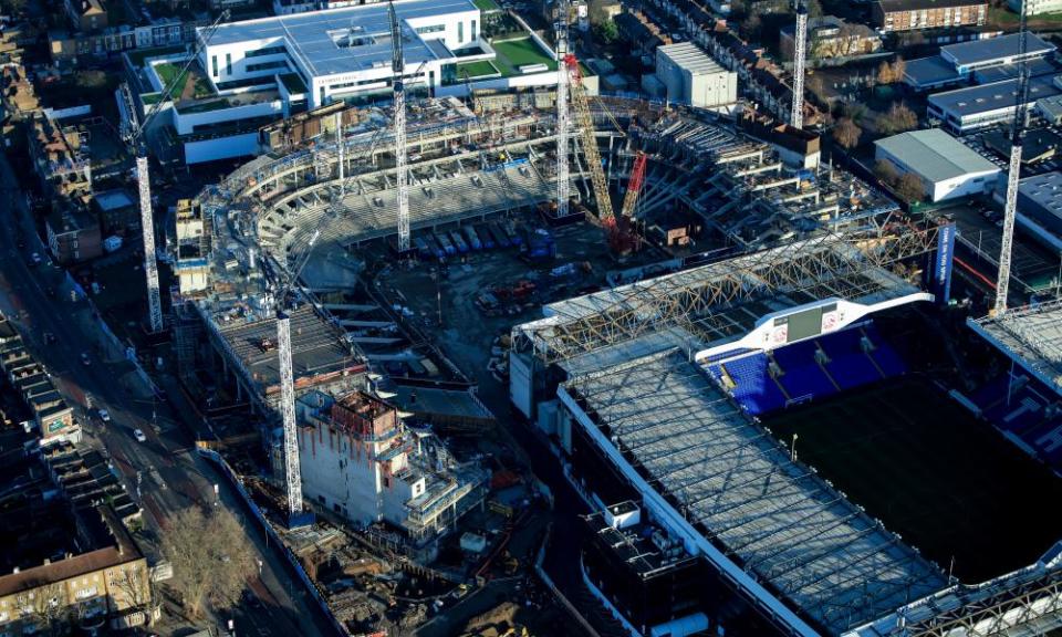 The new Tottenham Hotspur stadium takes shape near White Hart Lane.