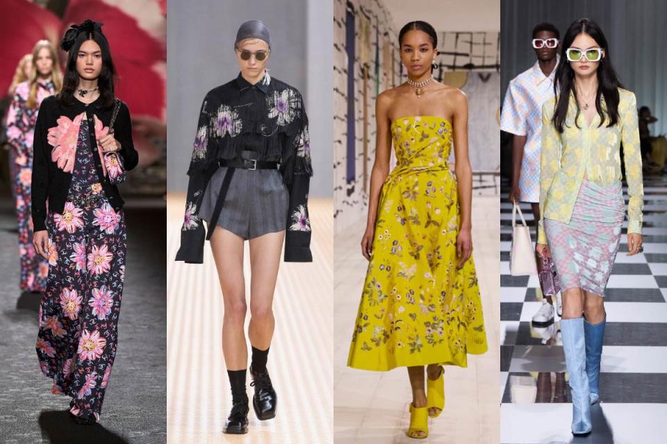 2024年春夏秀場上各式花卉圖騰百花齊放圖片來源：Chanel、Prada、Dior、Versace