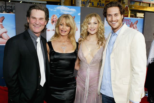 <p>Vince Bucci/Getty</p> Kurt Russell, Goldie Hawn, Kate Hudson and Oliver Hudson on May 26, 2004