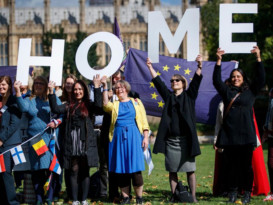 Demonstrators lobby MPs to guarantee the rights of EU citizens in the UK after Brexit during a protest outside the Houses of Parliament in September 2017: Getty