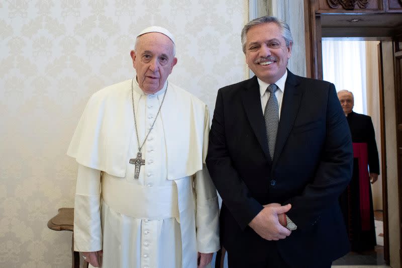 Pope Francis meets Argentina's President Alberto Fernandez during a private audience at the Vatican