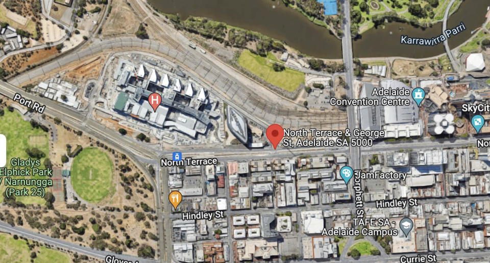 The 25-year-old was stabbed on North Terrace and George Street in the Adelaide CBD. Source: Google Maps