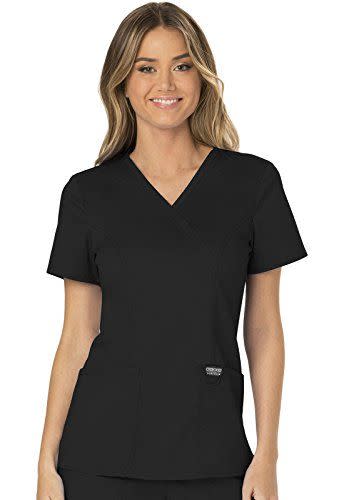 2) CHEROKEE Workwear WW Revolution Mock Wrap Top, WW610, S, Black