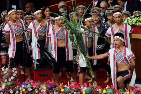 Indigenous Taiwanese perform during the National Day celebrations in Taipei, Taiwan October 10, 2018. REUTERS/Tyrone Siu