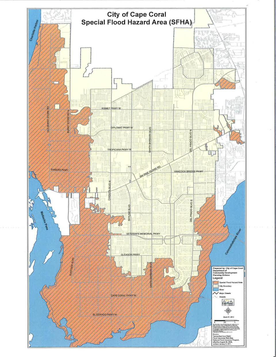 The city of Cape Coral's Special Flood Hazard Area map.