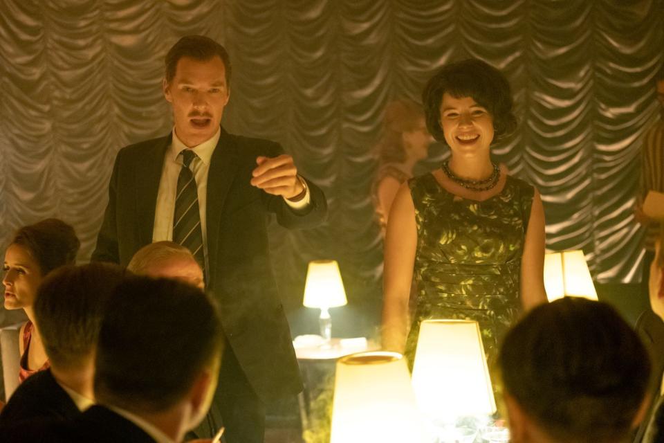 This image released by Roadside Attractions shows Benedict Cumberbatch, left, and Jessie Buckley in a scene from "The Courier." (Nick Wall/Roadside Attractions via AP)