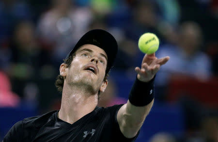 Tennis - Shanghai Masters tennis tournament final - Roberto Bautista Agut of Spain v Andy Murray of Britain - Shanghai, China - 16/10/16. Murray serves. REUTERS/Aly Song