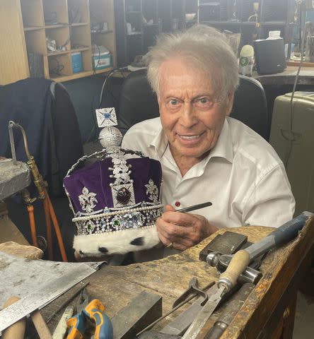 <p>Simon Perry</p> Alan Gard in his workshop in Hatton Garden, London