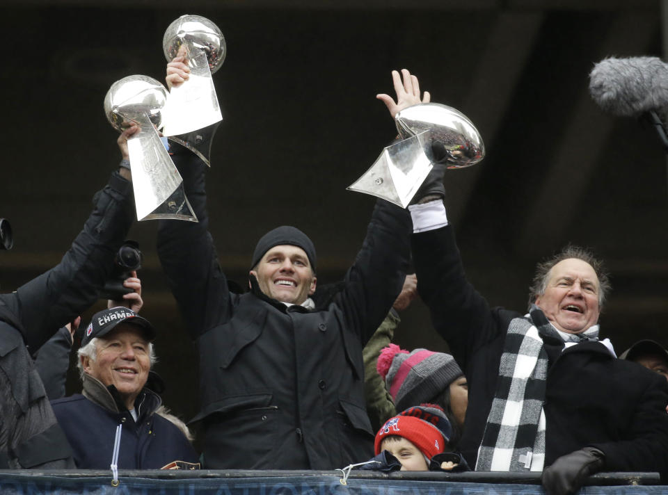 Tom Brady and Bill Belichick each picked up their sixth Super Bowl ring on Thursday. (AP)