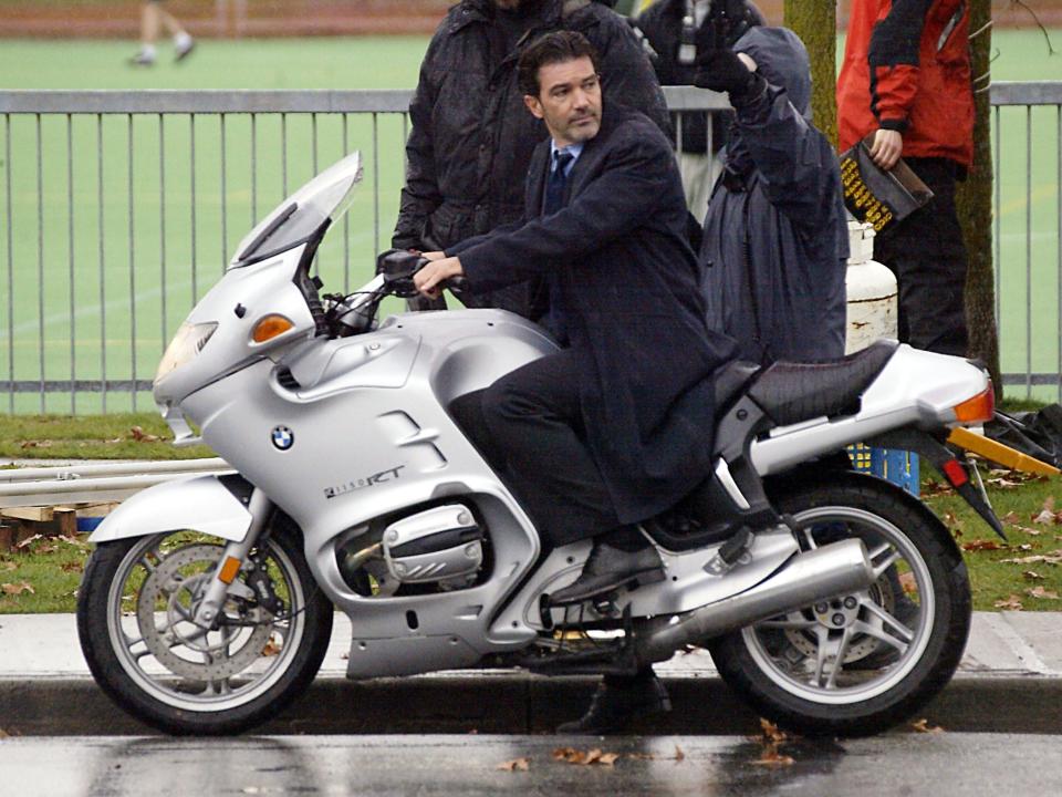 Antonio Banderas taking a break during the filming of "Ballistic: Ecks vs. Sever".