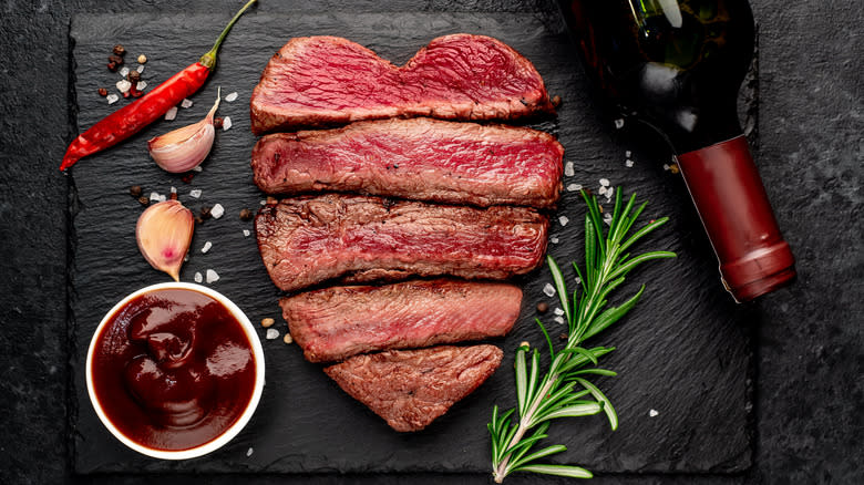 Steak cooked at different temperatures