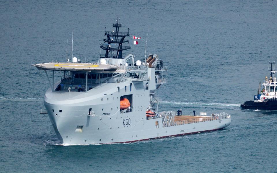 Royal Fleet Auxiliary Proteus joins the British fleet. First of the UK's new multi-role ocean surveillance ships, she will play a part in protecting critical underwater infrastructure